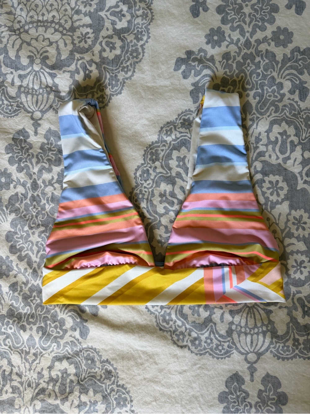 Billabong Multicolor Striped V-Neck Bikini Top - Blue, Pink, Yellow